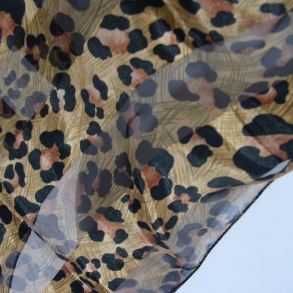 Leopard Jungle Print Scarf Ribbon Design Brown Black Beige NWOT - Picture 2 of 2